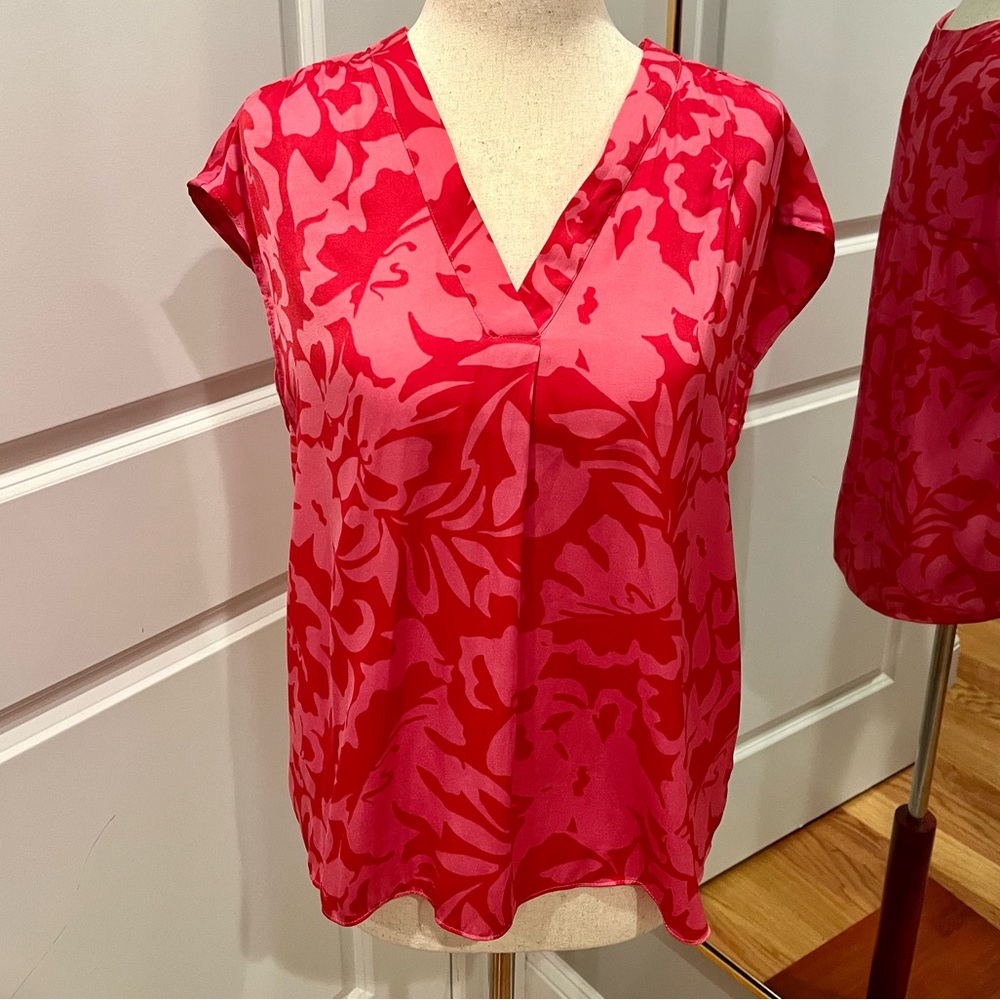 RACHEL Rachel Roy - Pink Red Tropical Floral Cap Sleeve Shirt